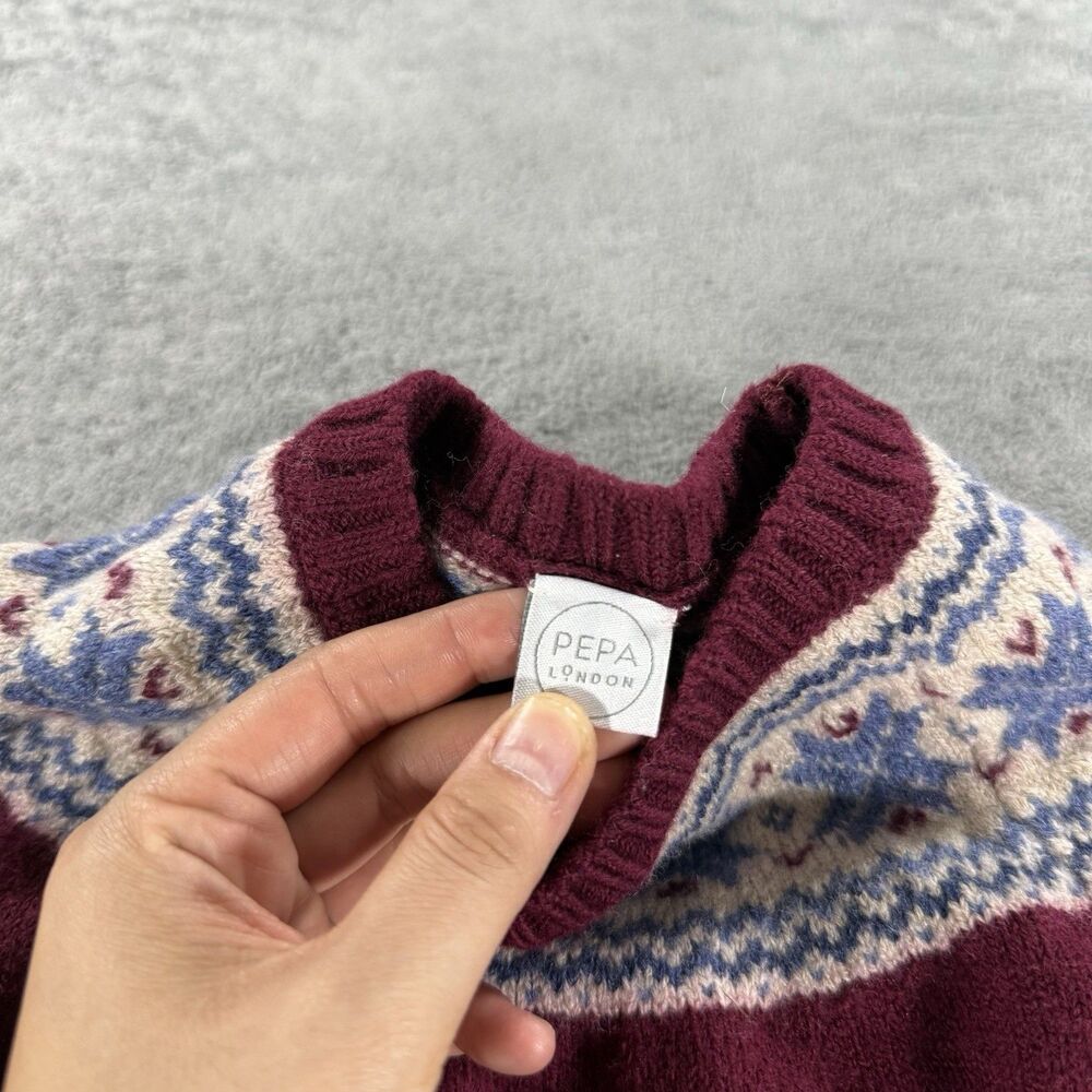 Pepa London Classic Fair Isle Merino Wool Jumper Sweater 5Y Burgundy - Picture 2 of 4